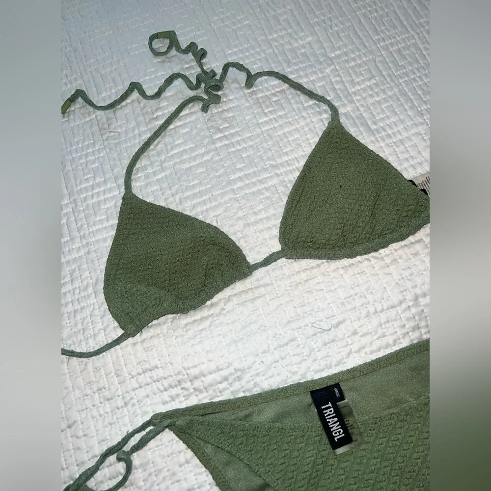 triangl swimwear Olive Green Textured Tie Bikini